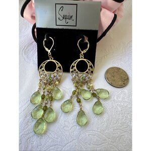 Nordstrom Sequin Green Gold & Beads Tassel Dangle Drop Earrings NEW